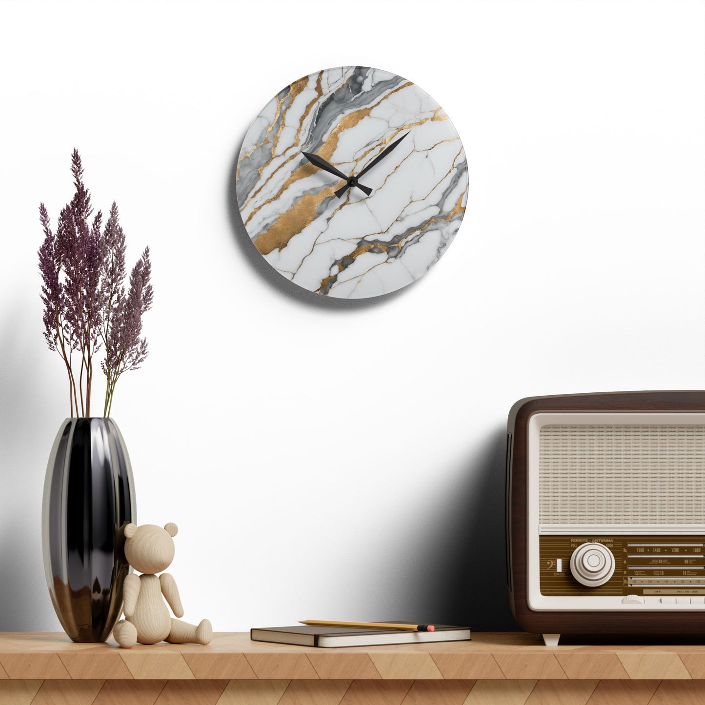 Acrylic Stone-Look Calacatta Quartz-Inspired Unique Design Acrylic Wall Clock Agate Crystal Lover Gemologist Gift Nature Lover Rock Gift