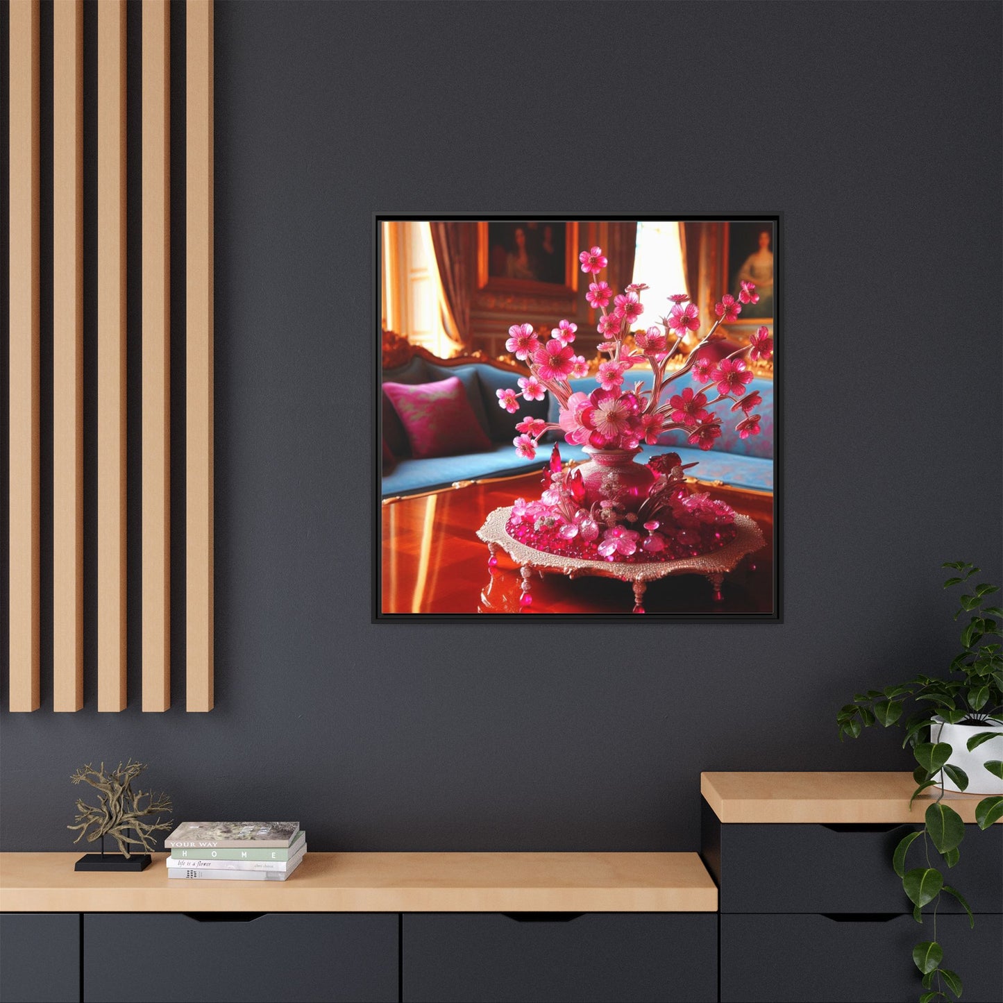 Pink Bejeweled Bonzai Tree Framed Canvas Print Wall Art Unique Nature Lover Asian Art Gift Decor 3 Frame Colors
