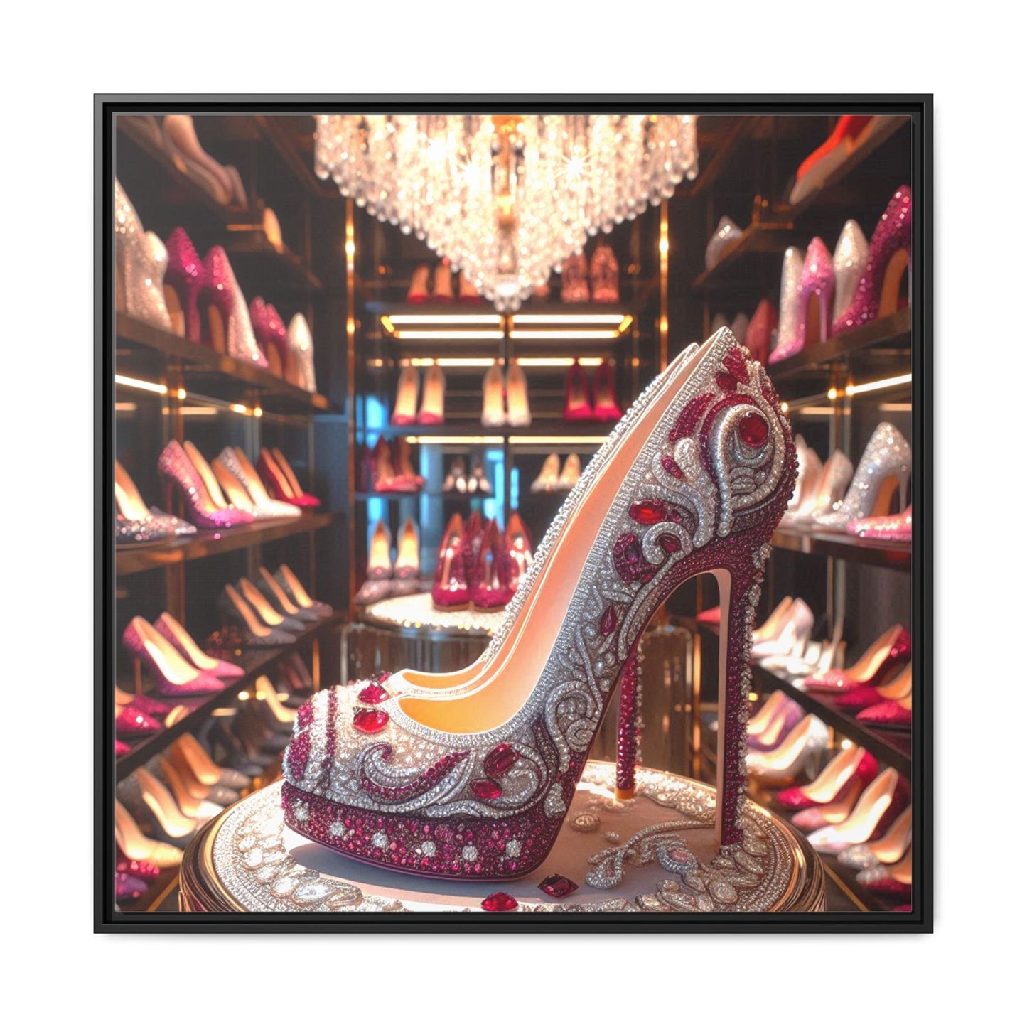 High Heel Shoe Framed Canvas Print Wall Art Unique Fashion Designer Style Haute Couture Shoe Lover Fashionista Gift Decor 3 Frame Colors