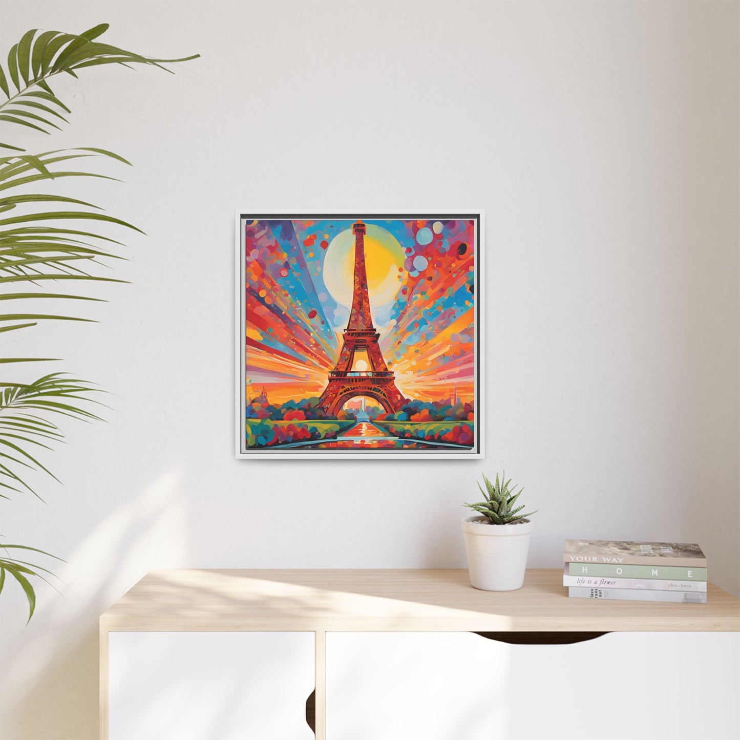 Modern Abstract Eiffel Tower Design Unique Framed Colorful Canvas Landscape Wall Art Paris France Gift Nature Lover Gift 3 frame colors