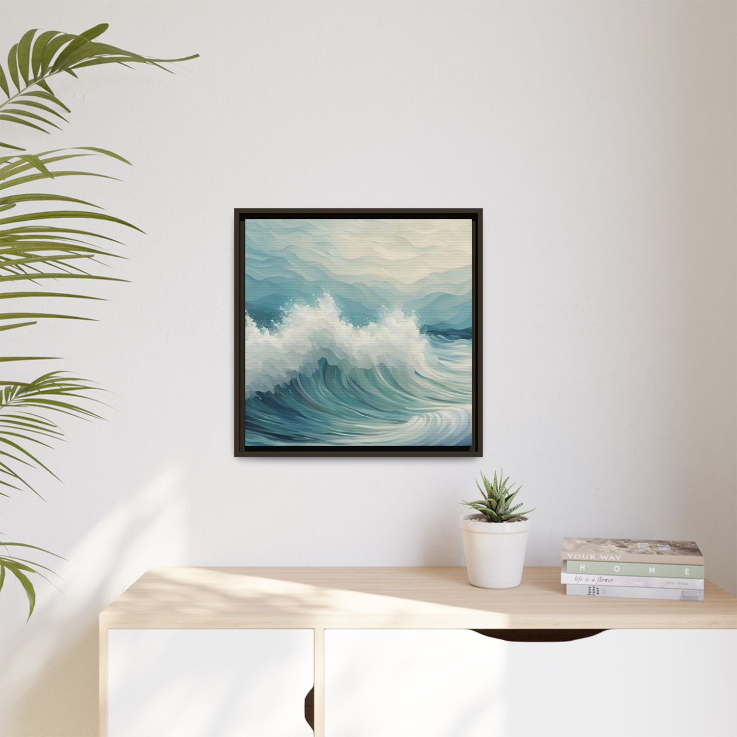 Modern Abstract Wave Design Unique Framed Canvas Wall Art Ocean Beach Gift Nature Lover Gift Underwater Sea Lover Gift 3 frame colors