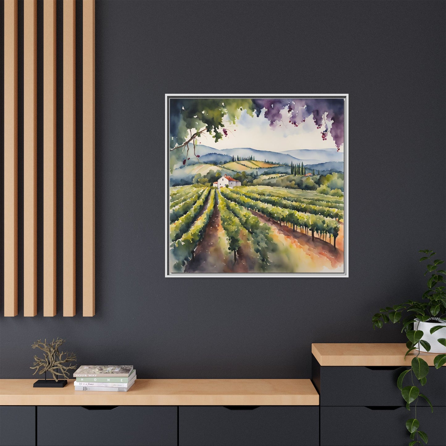 Vineyard Design Unique Framed Canvas Wall Art Gift Nature Lover Landscape Decor Wine Lover Gift Grape Vines Image 3 frame colors