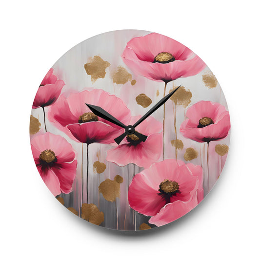 Floral Design Acrylic Clock Unique Colorful Wall Clock for Kitchen or Living Room Nature Lover Field of Flowers Gardener Gift