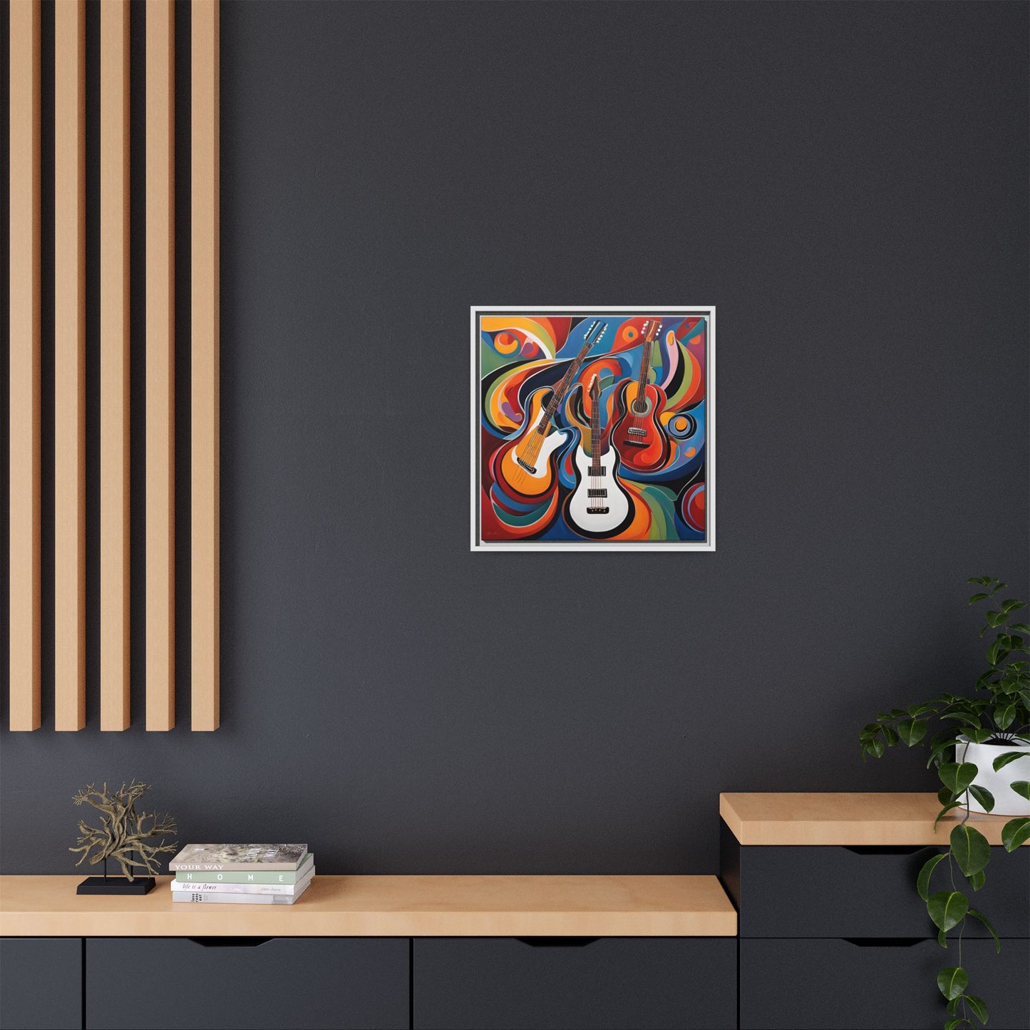 Modern Music-Themed Print Abstract Design Unique Framed Canvas Print Guitar Wall Art Music Lover Gift Decor 3 frame colors