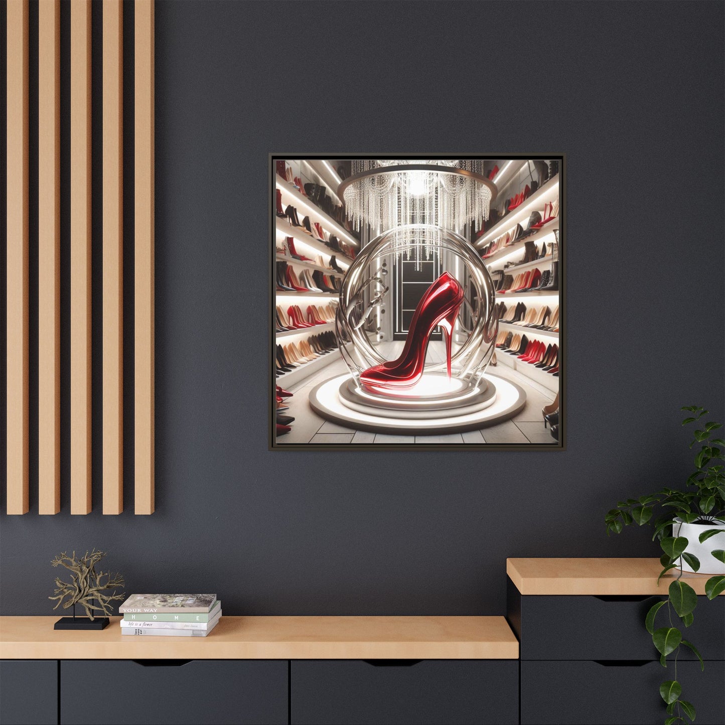 High Heel Shoe Framed Canvas Print Wall Art Unique Fashion Designer Style Haute Couture Shoe Lover Fashionista Gift Decor 3 Frame Colors
