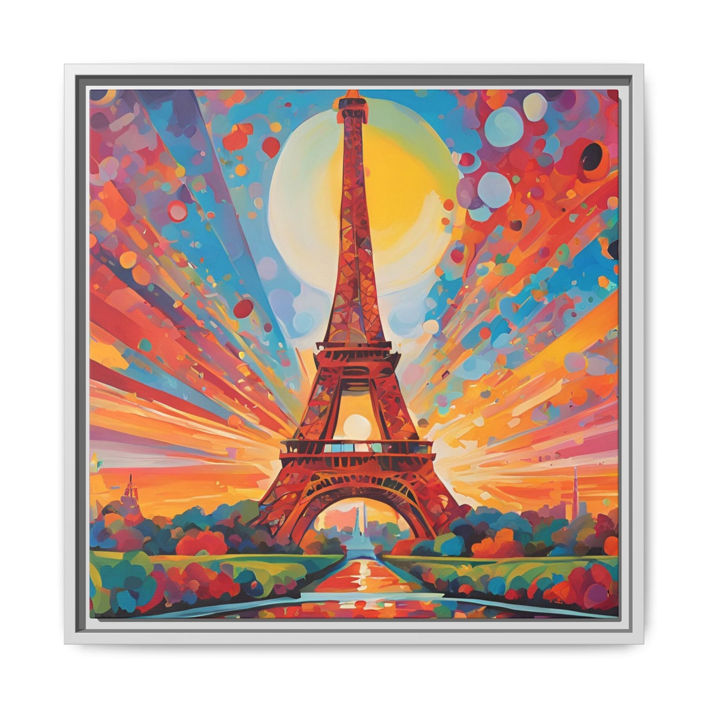 Modern Abstract Eiffel Tower Design Unique Framed Colorful Canvas Landscape Wall Art Paris France Gift Nature Lover Gift 3 frame colors