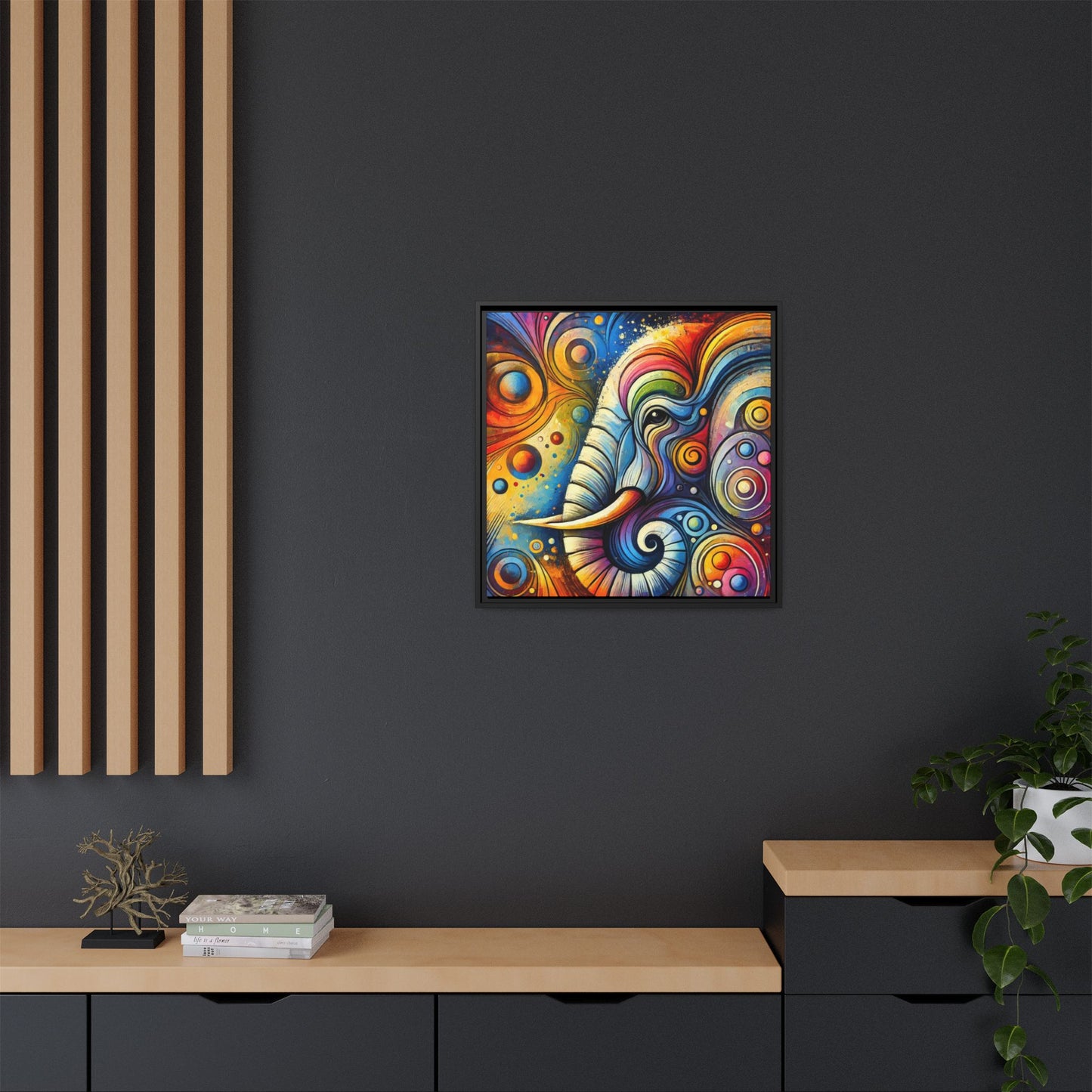 Modern Elephant Print Abstract Design Unique Framed Canvas Print African Wall Art Animal Lover Gift Nature Lover Decor 3 frame colors