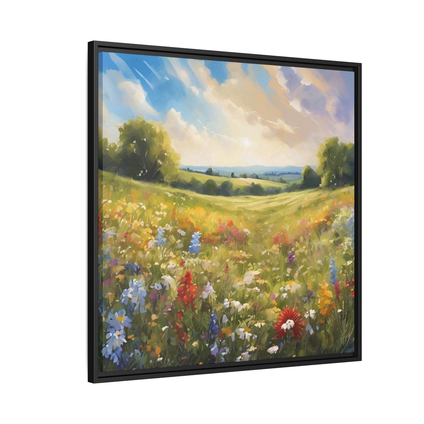 Modern Filed of Flowers Design Unique Framed Canvas Wall Art Gift Nature Lover Landscape Decor Gift 3 frame colors