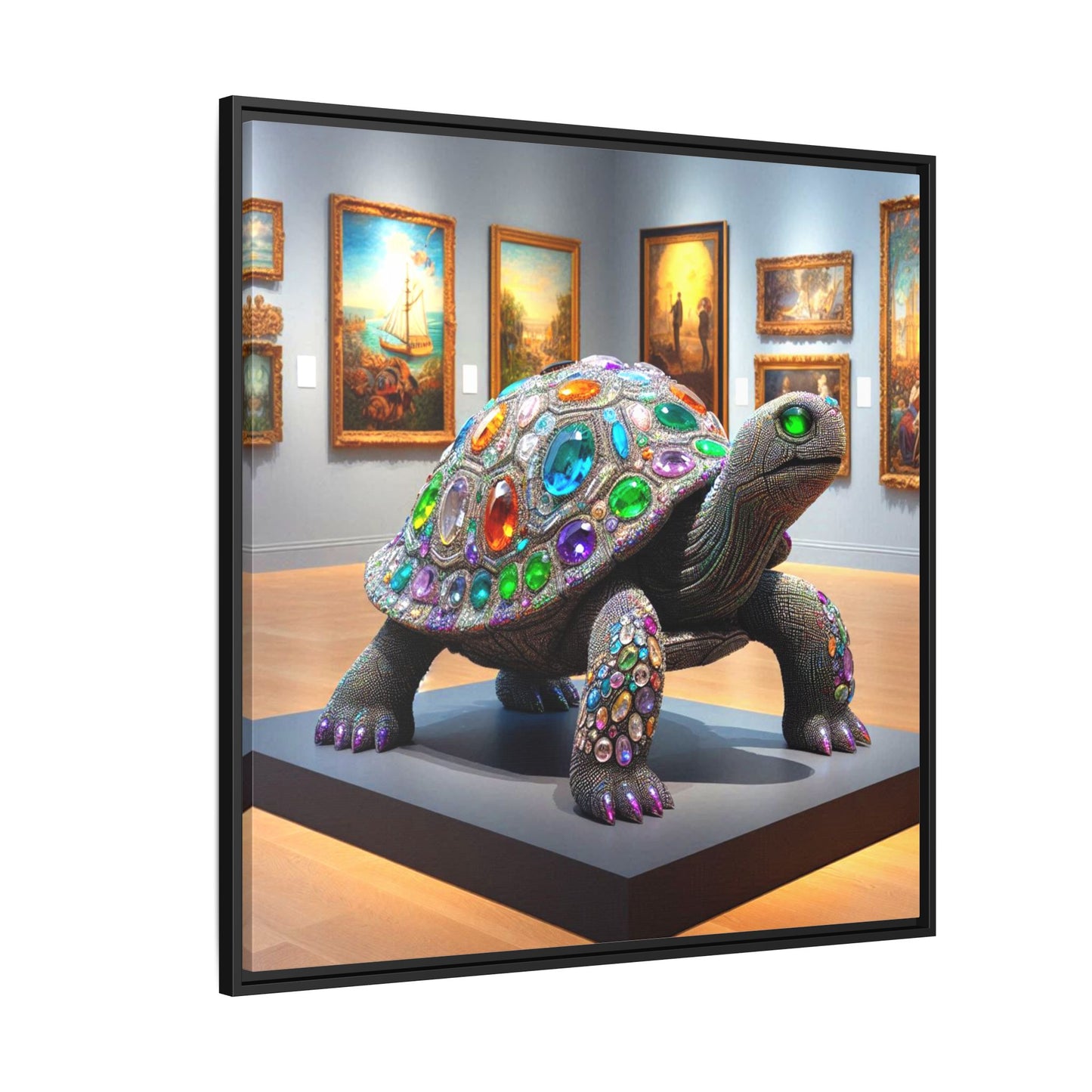 Bejeweled Turtle Framed Canvas Print Wall Art Unique Fashion Designer Haute Couture Fashionista Animal Lover Gift Decor 3 Frame Colors