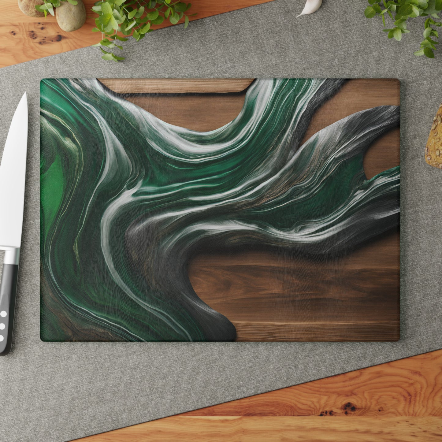 Beachy Kitchen Decor Glass Cutting Board Serving Tray with Wave Design Cutting Board Gift for Home Cook Fun Charcuterie Board