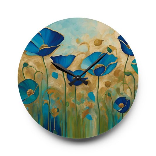 Floral Design Acrylic Clock Unique Colorful Wall Clock for Kitchen or Living Room Nature Lover Field of Flowers Gardener Gift