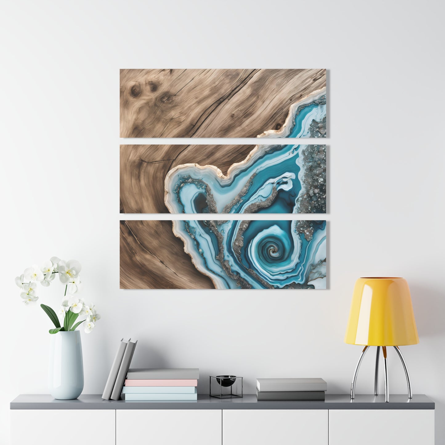 Geode-Inspired Wood-look Design Triptych Acrylic Print Wall Art Nature Lover Gift Geology Agate Rock Lover Gift
