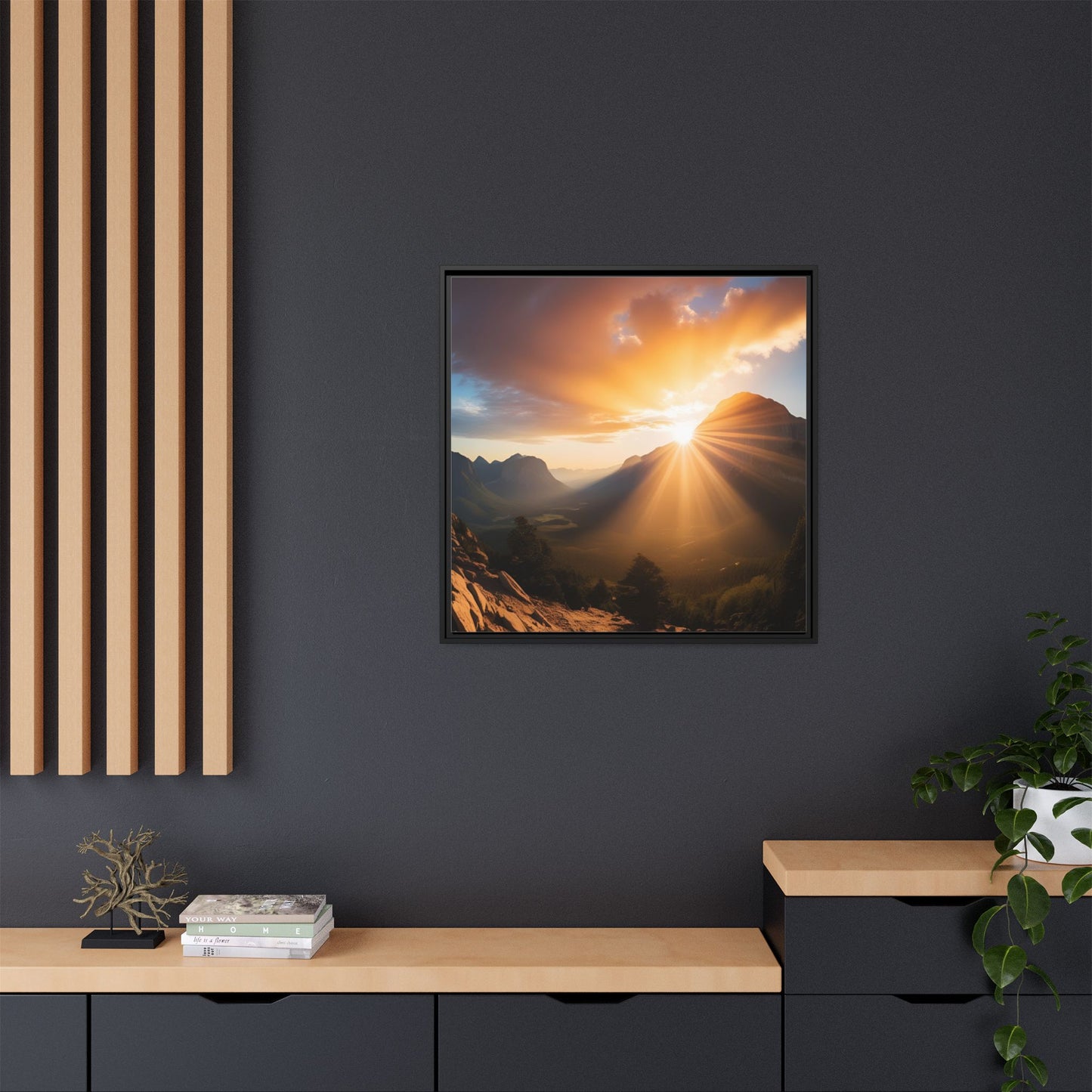 Sunrise in the Mountains Framed Canvas Wall Art Canyon Outdoors Vacation Gift Nature Lover Peaceful Zen Sunset Gift 3 frame colors