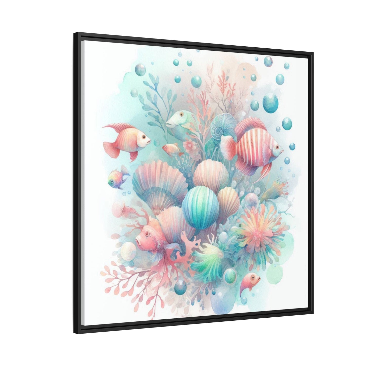 Whimsical Nursery Decor Pastel Underwater Design Unique Sweet Baby Room Framed Canvas Ocean Fish Print Unisex Baby Shower Coral Reef Gift