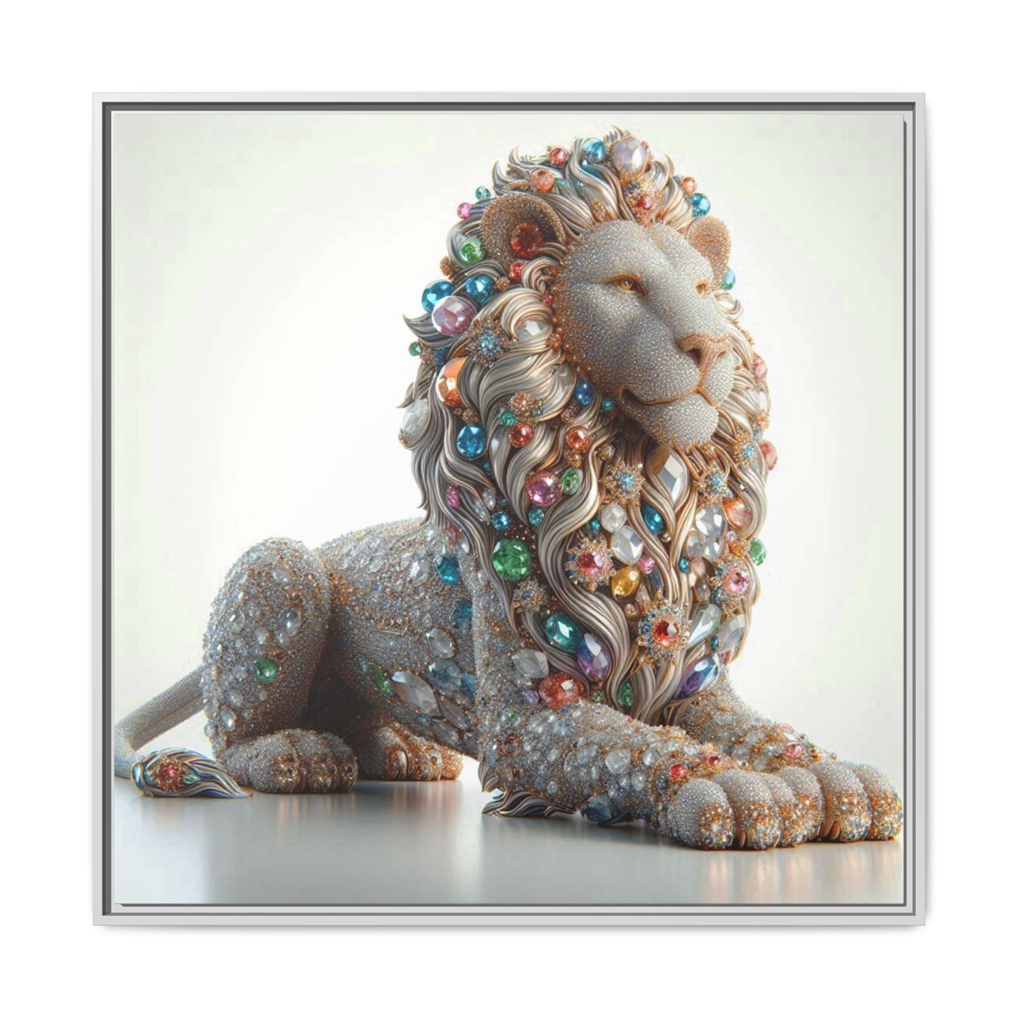 Bejeweled Lion Framed Canvas Print Wall Art Unique Fashion Designer Haute Couture Fashionista Animal Lover Gift Decor 3 Frame Colors