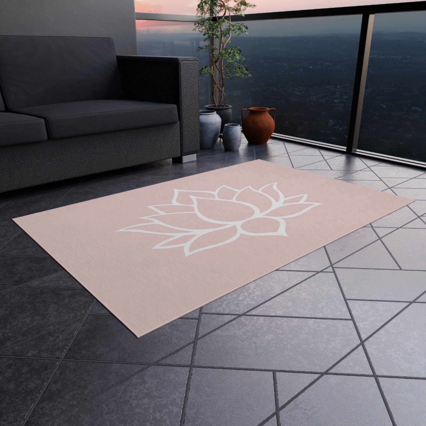 Zen Chenille Outdoor Rug with No-Skid Backing Cozy Outdoor Carpet Lotus Blossom Patio Decor Gazebo Rug Pool Area Decor Outdoor Kitchen Rug