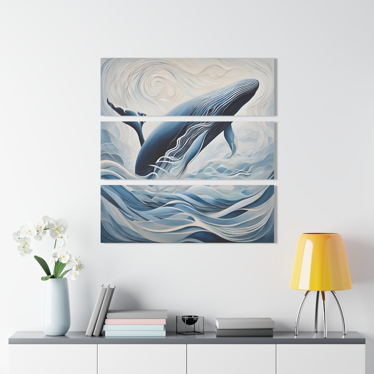 Modern Whale Design Triptych Acrylic Sea Lover Print Wall Art Unique Abstract Style Art Oceanic 3-Panel Beachy Wall Decor