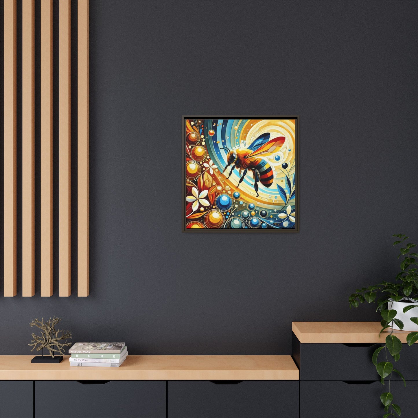 Modern Bee Print Abstract Design Unique Framed Canvas Print Insect Lover Wall Art Animal Lover Nature Lover Decor 3 frame colors