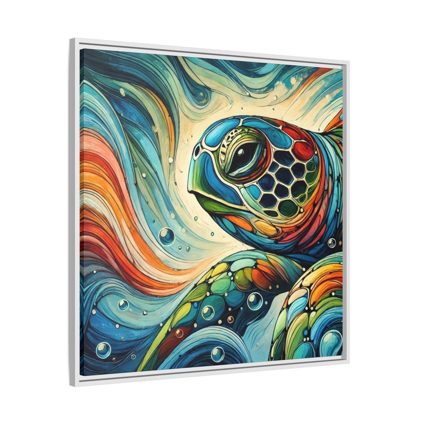 Modern Sea Turtle Print Abstract Design Unique Framed Canvas Print Oceanic Wall Art Animal Lover Gift Nature Lover Decor 3 frame colors