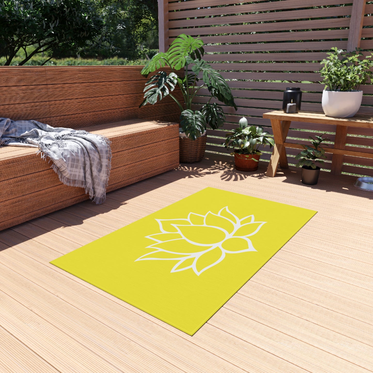 Zen Chenille Outdoor Rug with No-Skid Backing Cozy Lotus Blossom Outdoor Carpet Patio Decor Gazebo Rug Pool Area Decor Outdoor Kitchen Rug