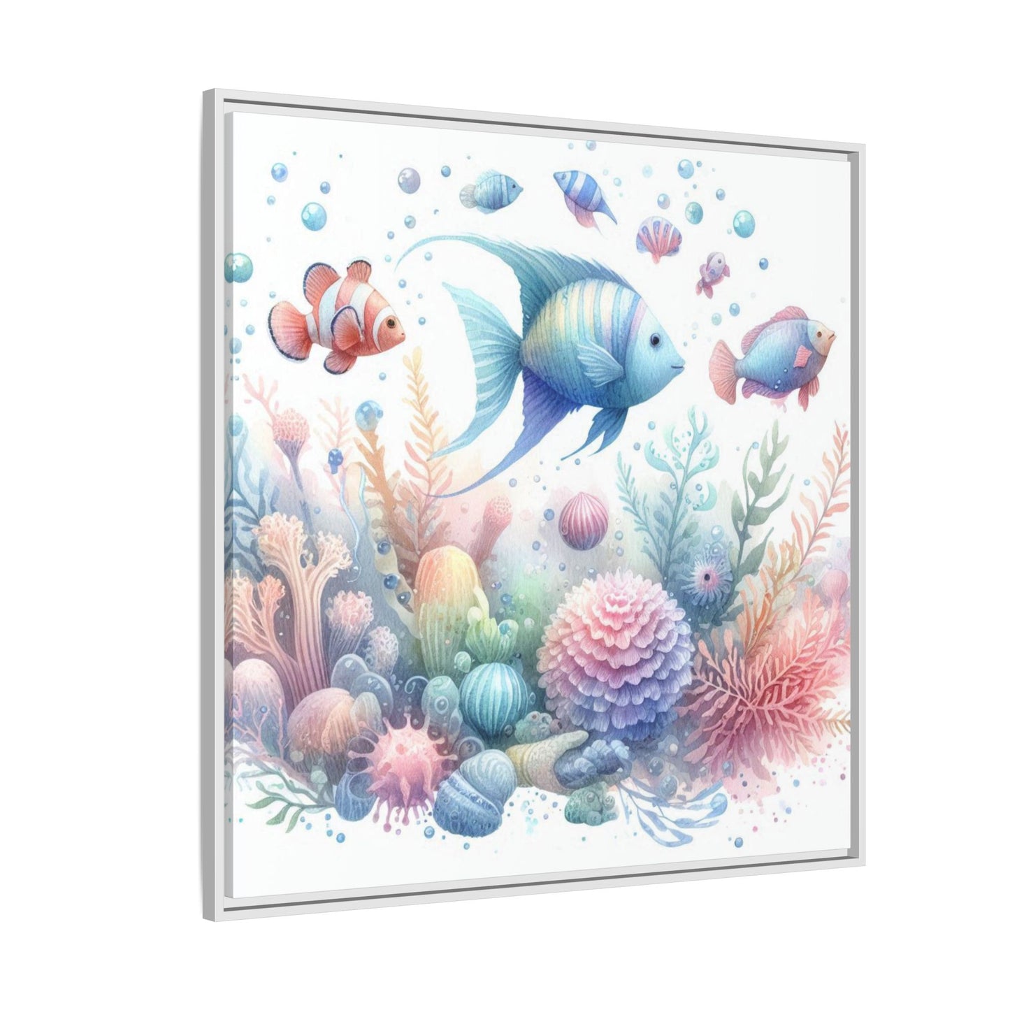 Whimsical Nursery Decor Pastel Underwater Design Unique Sweet Baby Room Framed Canvas Ocean Fish Print Unisex Baby Shower Octopus Gift