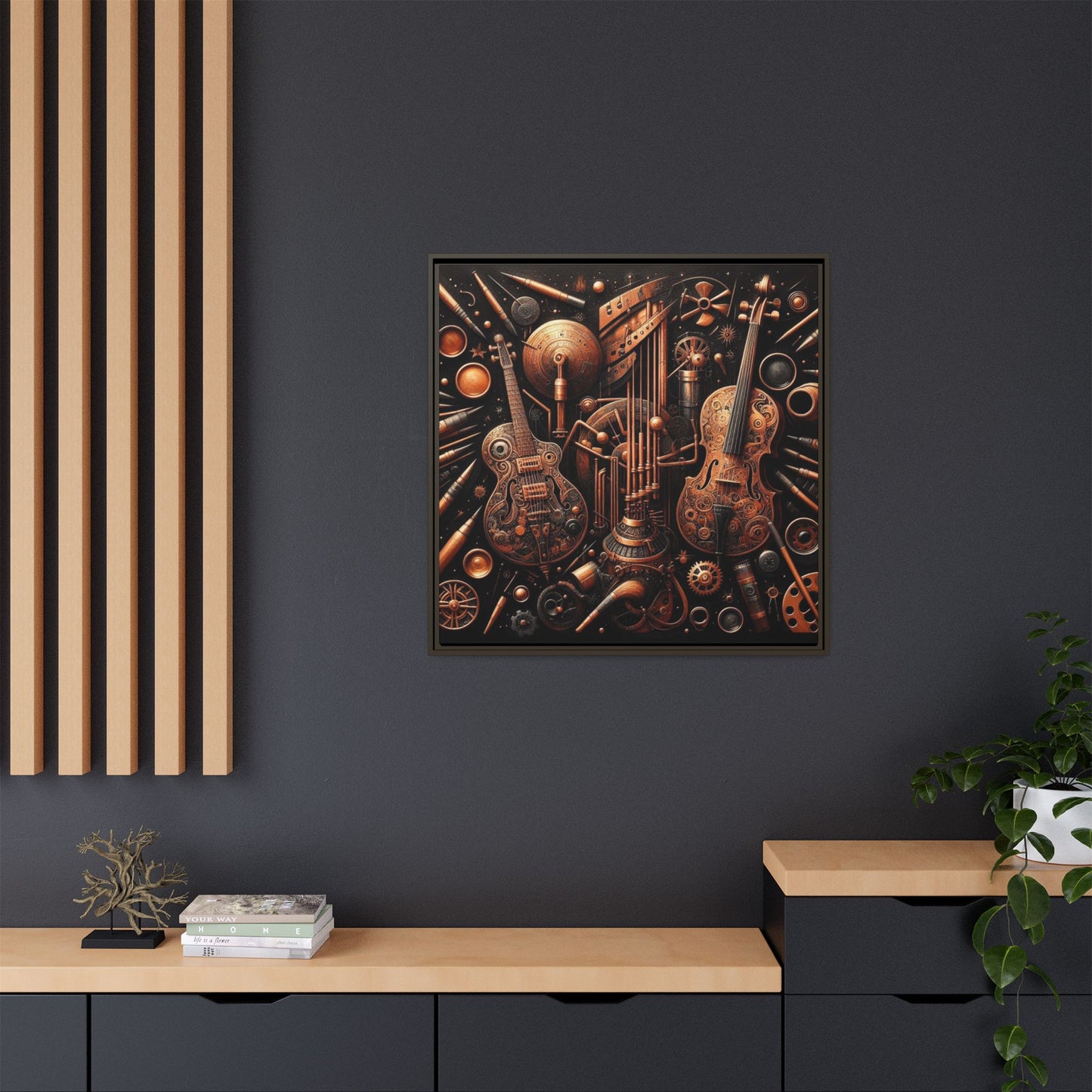 Modern Music-Themed Print Abstract Design Unique Framed Canvas Print Steampunk Wall Art Music Lover Gift Decor 3 frame colors