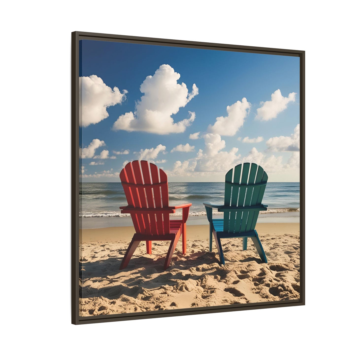 Chairs on the Beach Calm Sunny Day Framed Canvas Wall Art Beach Lover Vacation Oceanic Gift Nature Lover Peaceful Zen Gift 3 frame colors