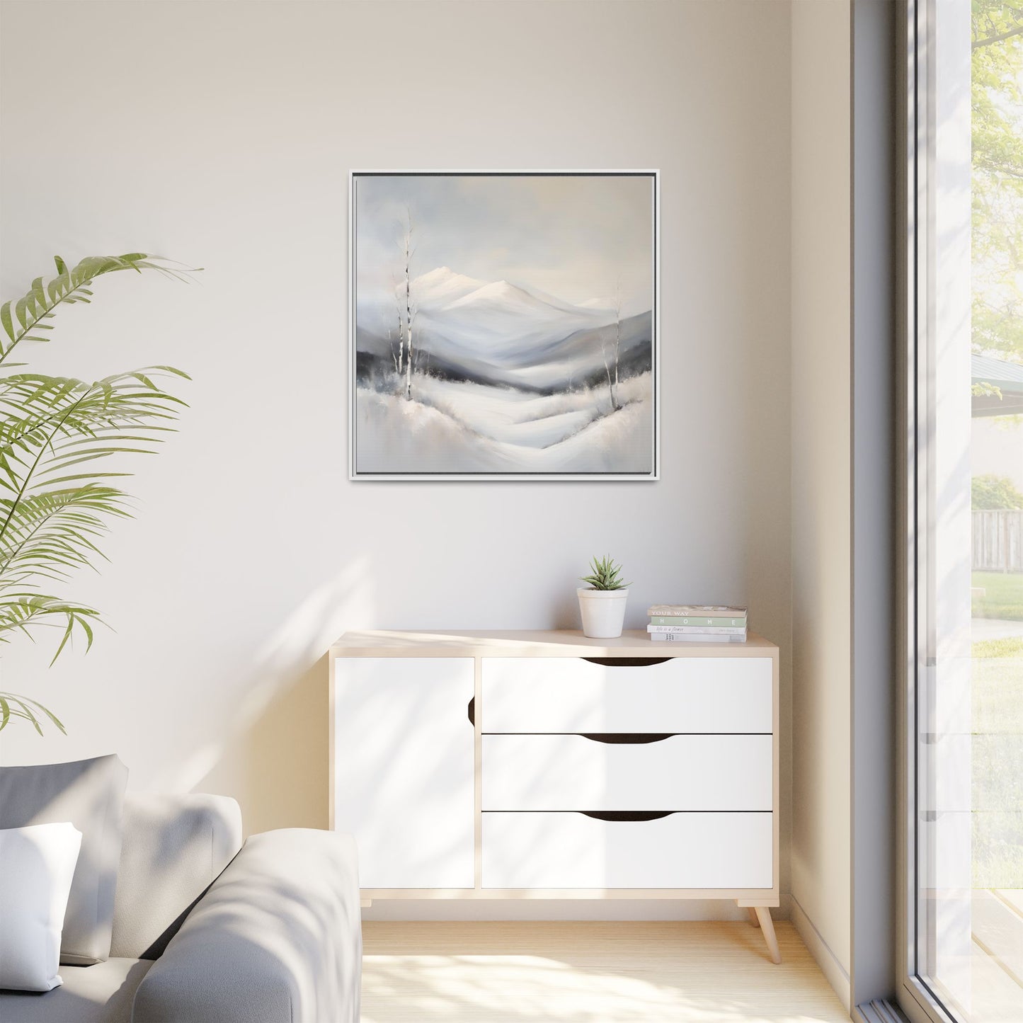 Modern Abstract Mountain Design Unique Framed Canvas Wall Art Snowy Gift Nature Lover Gift 3 frame colors
