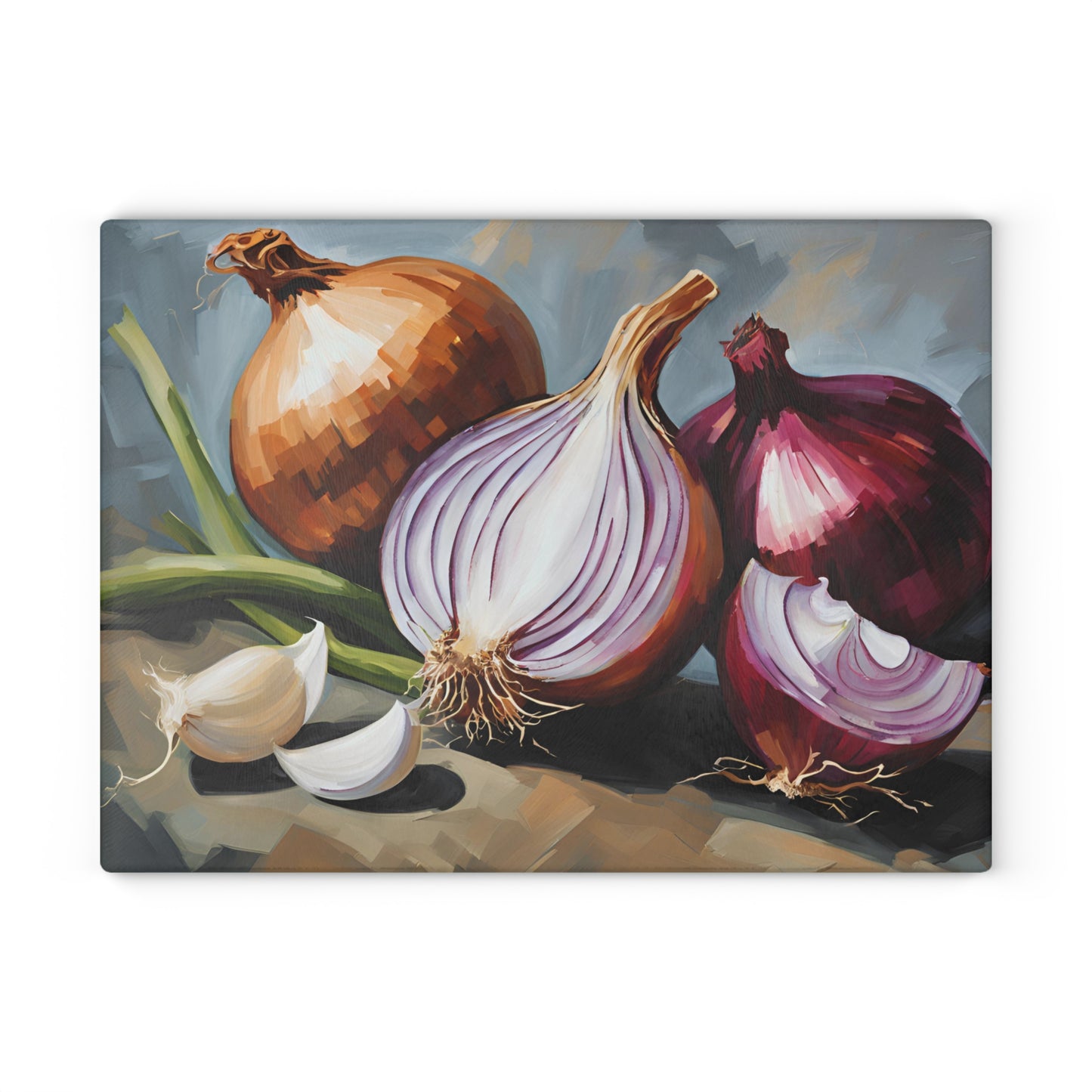 Kitchen Decor Glass Cutting Board Serving Tray with Onions and Garlic Design Cutting Board Gift for Home Cook Charcuterie Board