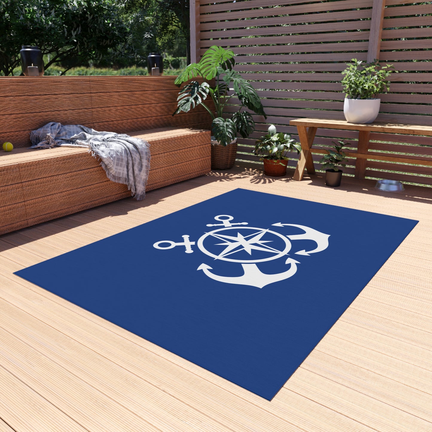 Anchor Design Chenille Outdoor Rug with No-Skid Backing Cozy Outdoor Patio Carpet Oceanic Decor Gazebo Rug Pool Area Decor Kitchen Carpet
