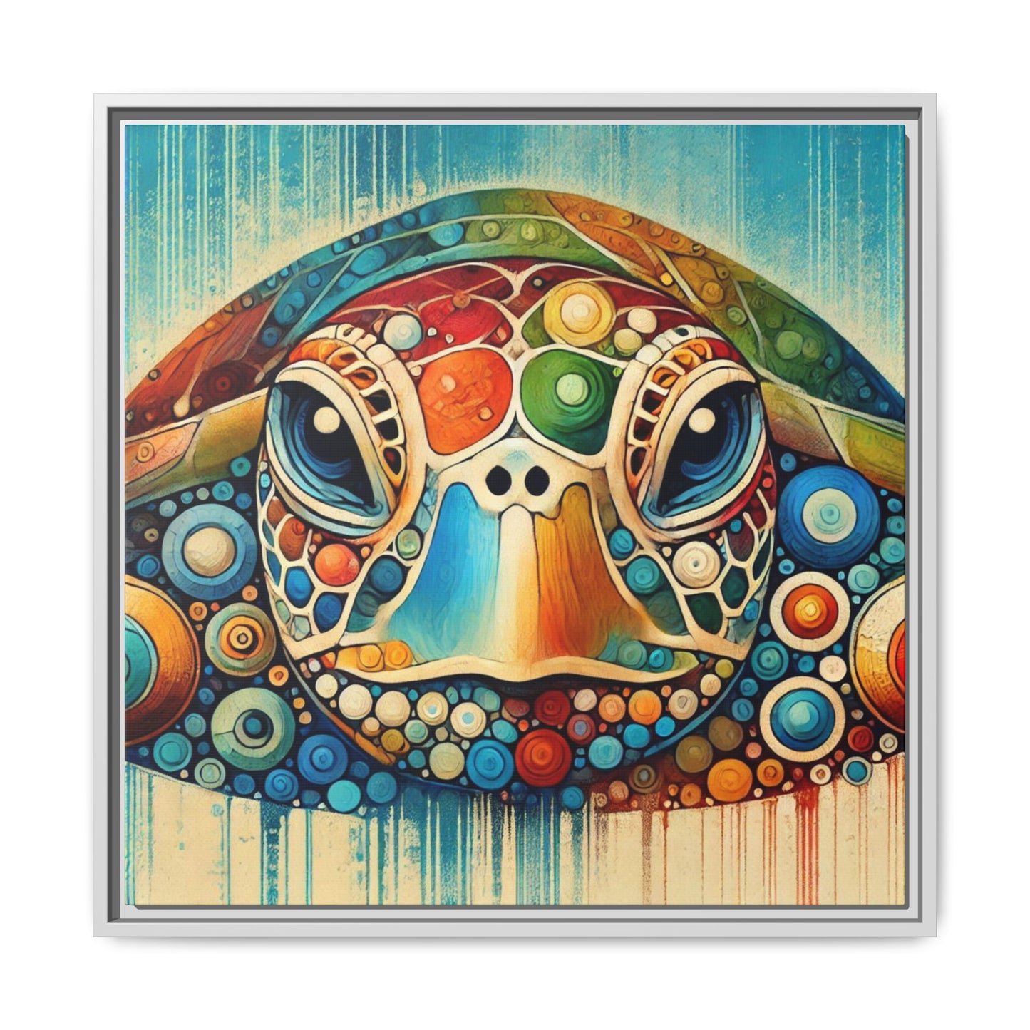 Modern Sea Turtle Print Abstract Design Unique Framed Canvas Print Oceanic Beachy Wall Art Animal Lover Nature Lover Decor 3 frame colors