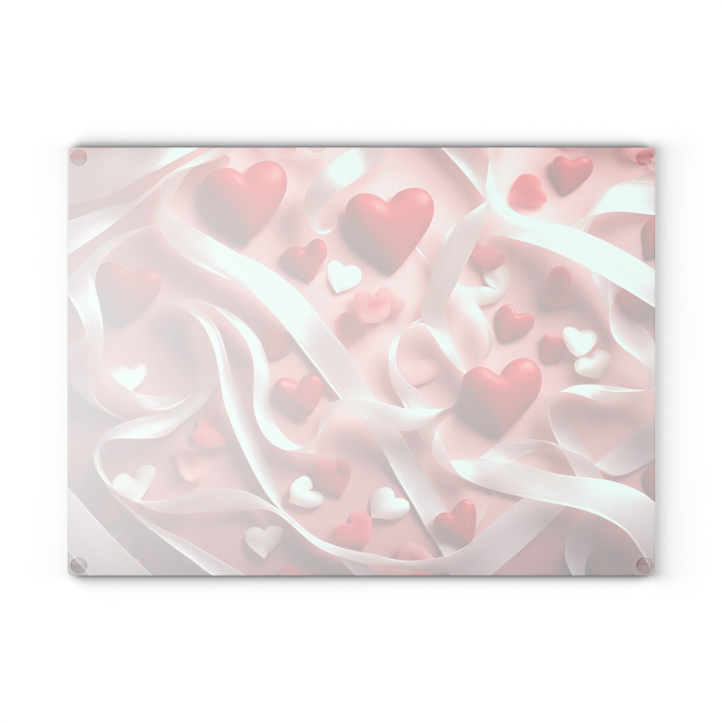 Kitchen Decor Glass Cutting Board Serving Tray with Hearts and Ribbons Design Pattern Cutting Board Gift for Home Cook Charcuterie Board