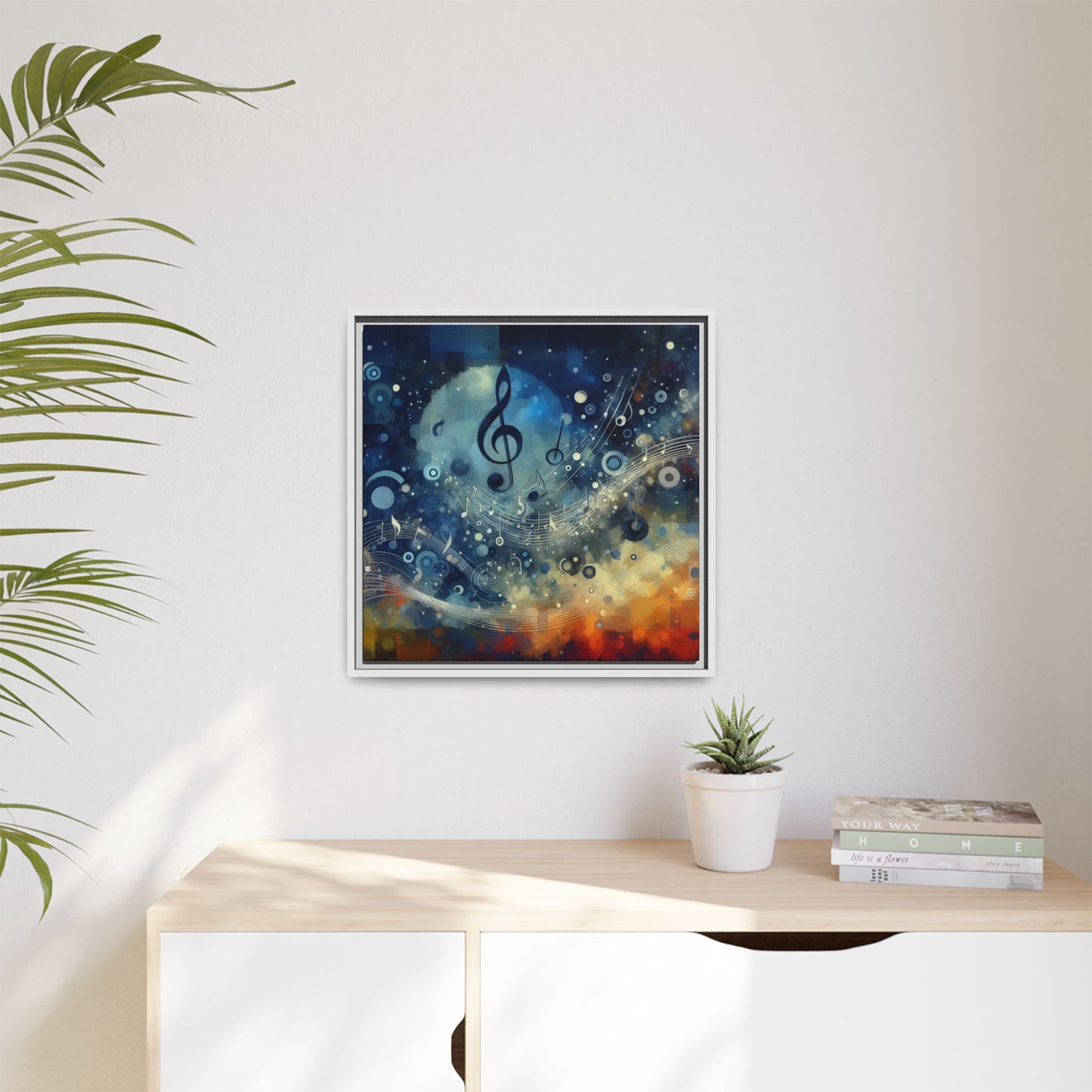 Modern Music-Themed Print Abstract Design Unique Framed Canvas Print Treble Clef Note Wall Art Music Lover Gift Decor 3 frame colors
