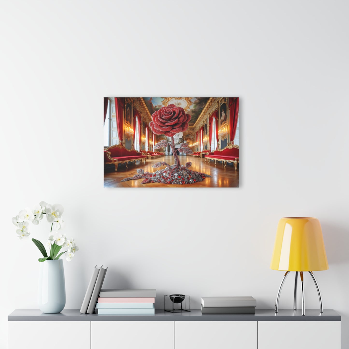 Long-stem Red Rose Floral Design Acrylic Print Nature Lover Wall Art Gemstone Flower Lover Gift Flower Artwork Modern Garden Home Decor