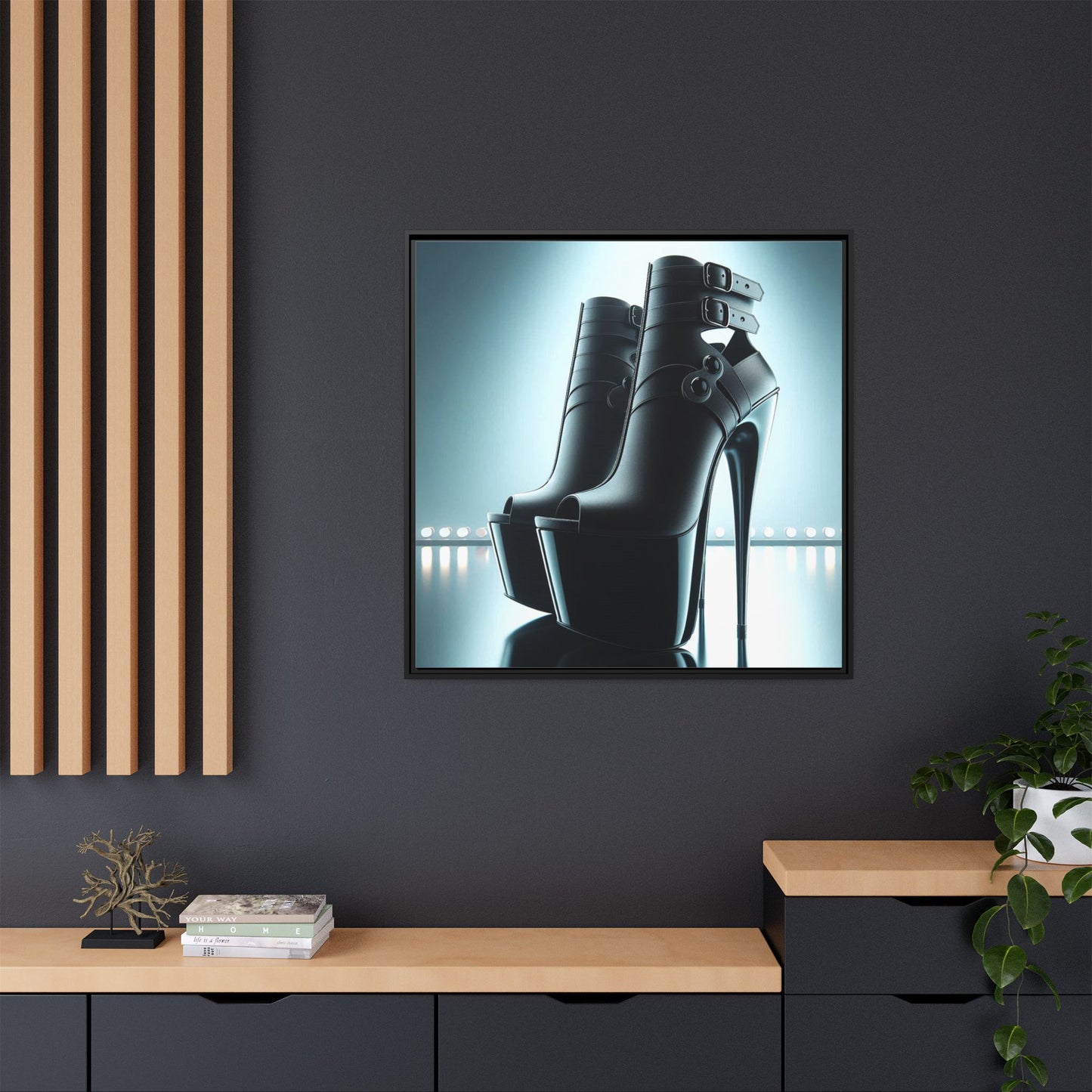 High Heel Shoe Framed Canvas Print Wall Art Unique Fashion Designer Style Haute Couture Shoe Lover Fashionista Gift Decor 3 Frame Colors