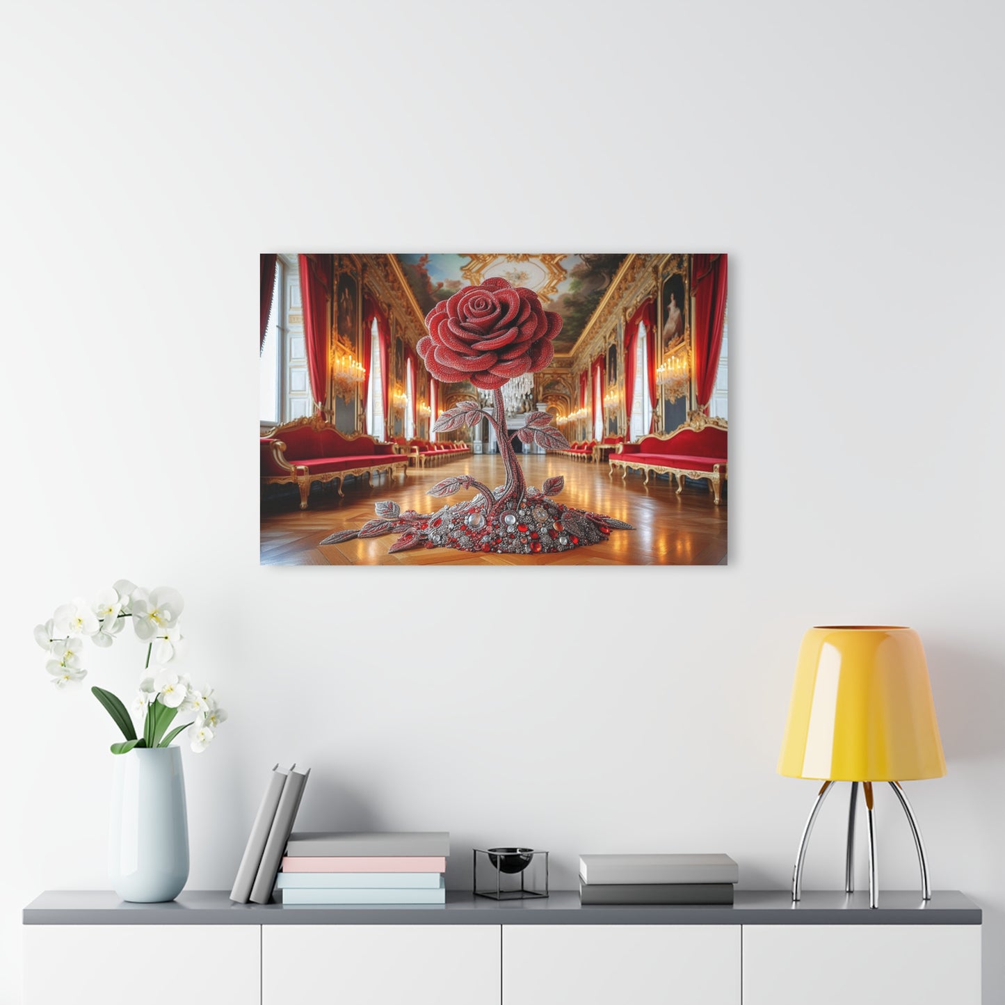 Long-stem Red Rose Floral Design Acrylic Print Nature Lover Wall Art Gemstone Flower Lover Gift Flower Artwork Modern Garden Home Decor