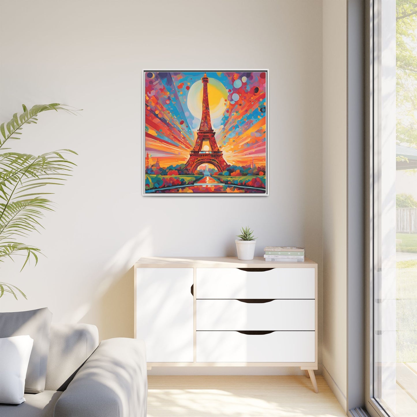 Modern Abstract Eiffel Tower Design Unique Framed Colorful Canvas Landscape Wall Art Paris France Gift Nature Lover Gift 3 frame colors