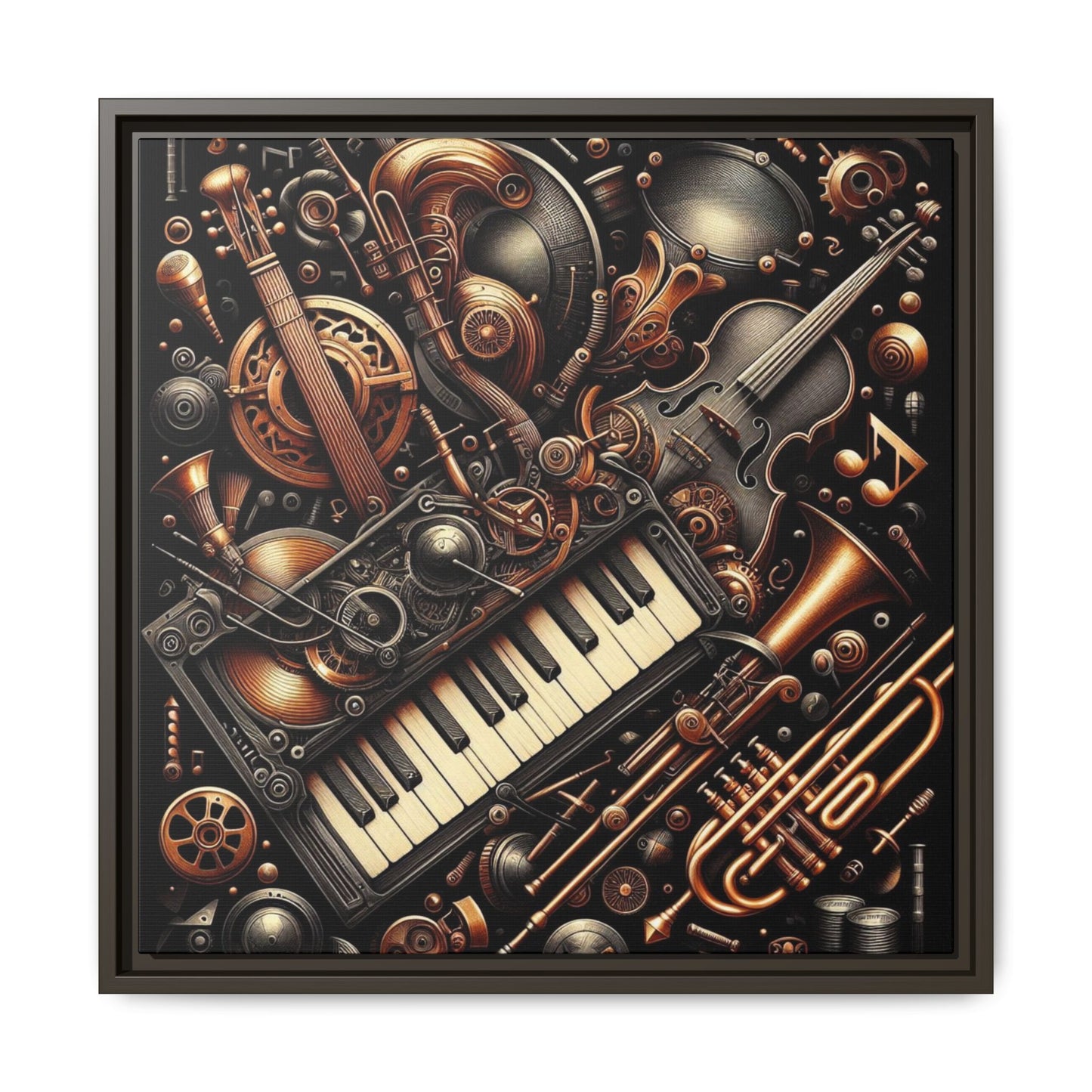Modern Music-Themed Steampunk Style Print Abstract Design Unique Framed Canvas Print Wall Art Music Lover Gift Decor 3 frame colors