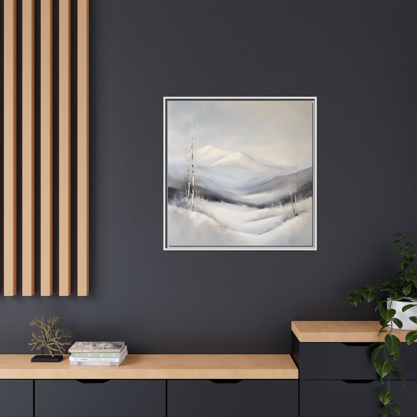 Modern Abstract Mountain Design Unique Framed Canvas Wall Art Snowy Gift Nature Lover Gift 3 frame colors