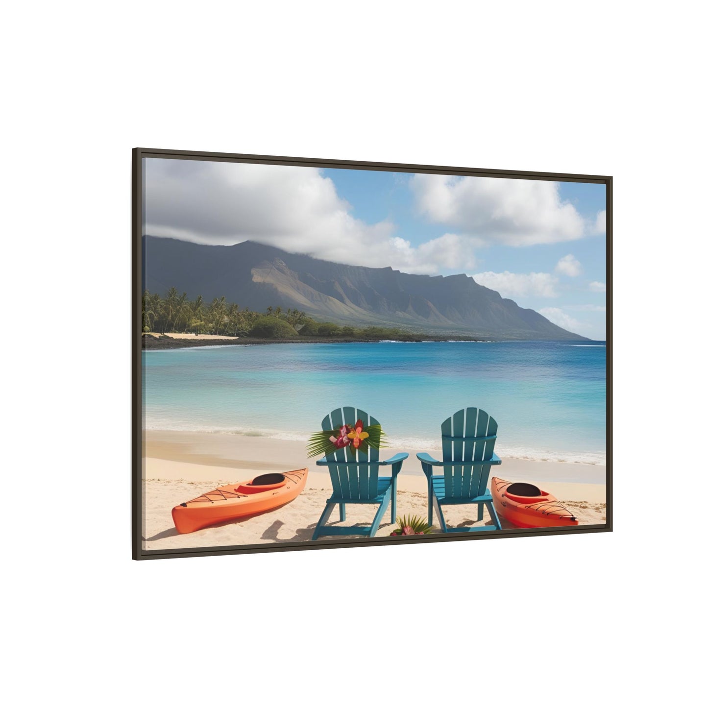 Chairs on the Beach Print Unique Framed Canvas Print Wall Art Gift Beachy Nature Lover Ocean Waves Hawaiian Vacation Decor 3 frame colors