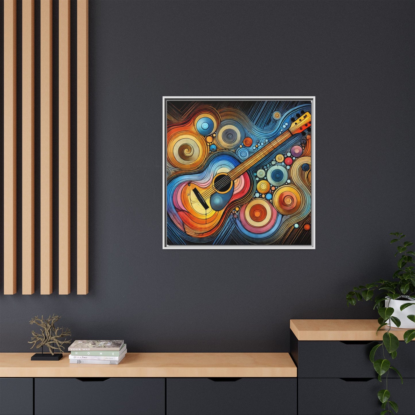 Modern Music-Themed Print Abstract Design Unique Framed Canvas Print Guitar Wall Art Music Lover Gift Decor 3 frame colors