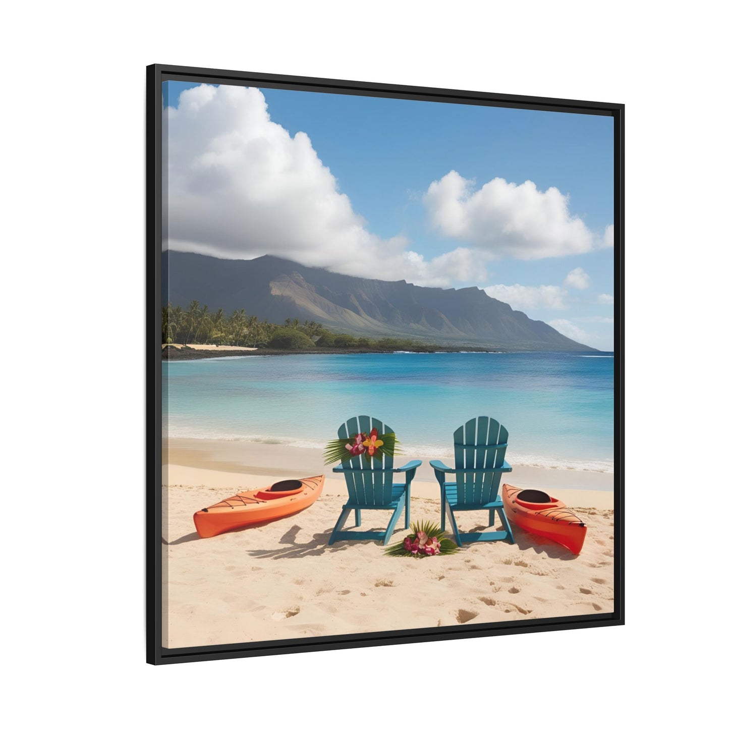 Chairs on the Beach Calm Sunny Day Framed Canvas Wall Art Beach Lover Vacation Oceanic Gift Nature Lover Peaceful Zen Gift 3 frame colors
