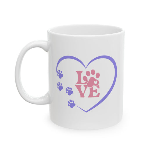 Dog or Cat Lover Ceramic Mug Pet Parent Coffee Mug Animal Lover Paw Print and Heart Gift Mug