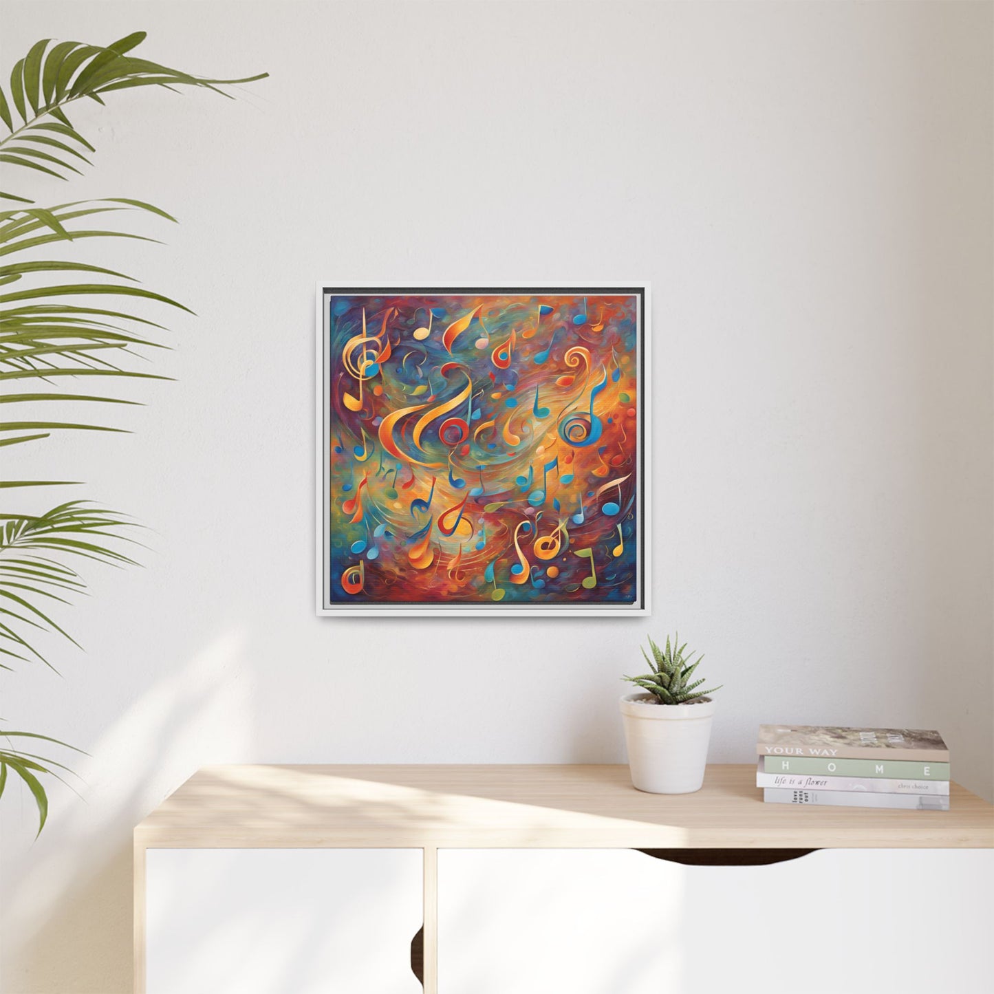 Modern Music-Themed Print Abstract Design Unique Framed Canvas Print Treble Clef Note Wall Art Music Lover Gift Decor 3 frame colors