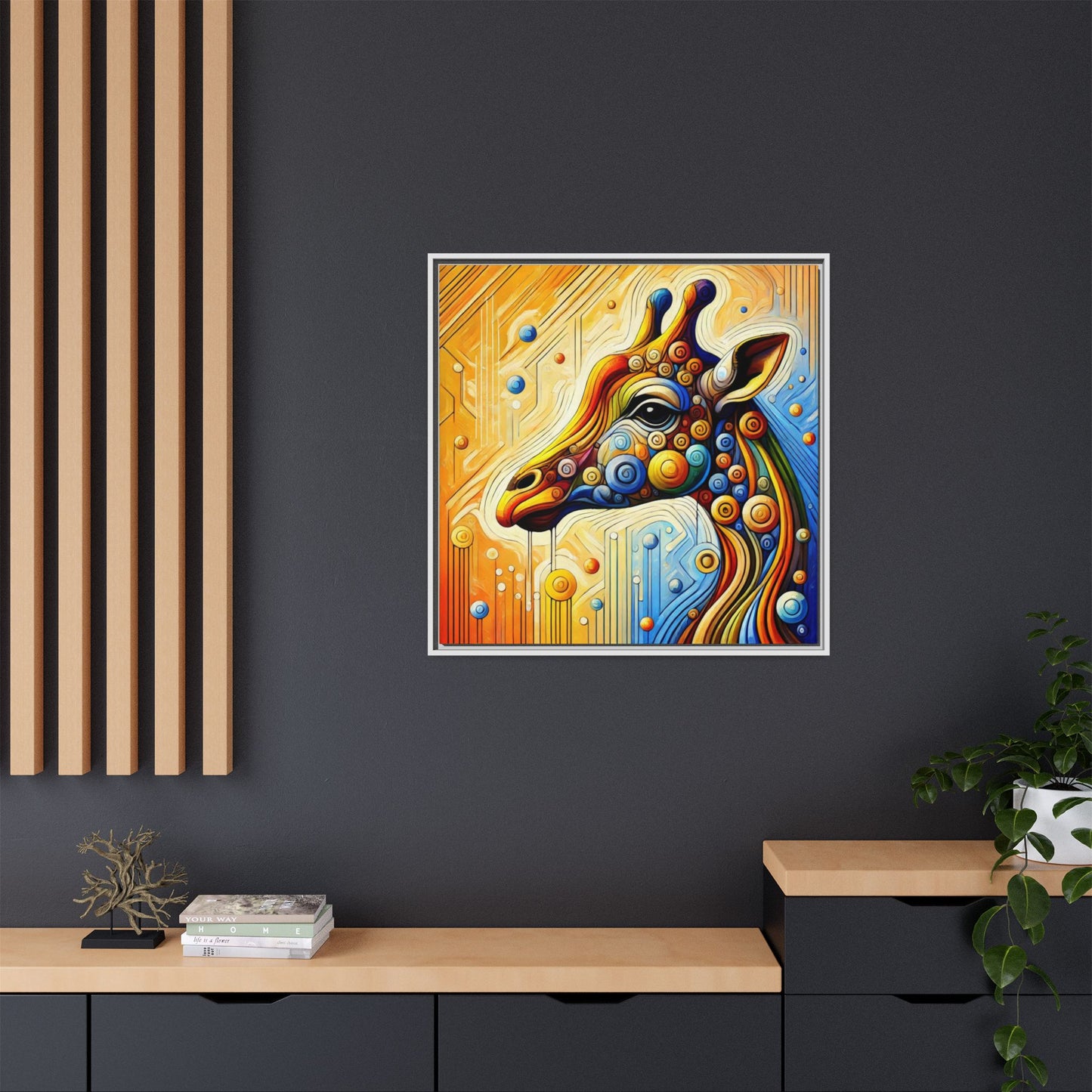 Modern Giraffe Print Abstract Design Unique Framed Canvas Print African Wall Art Animal Lover Gift Nature Lover Decor 3 frame colors