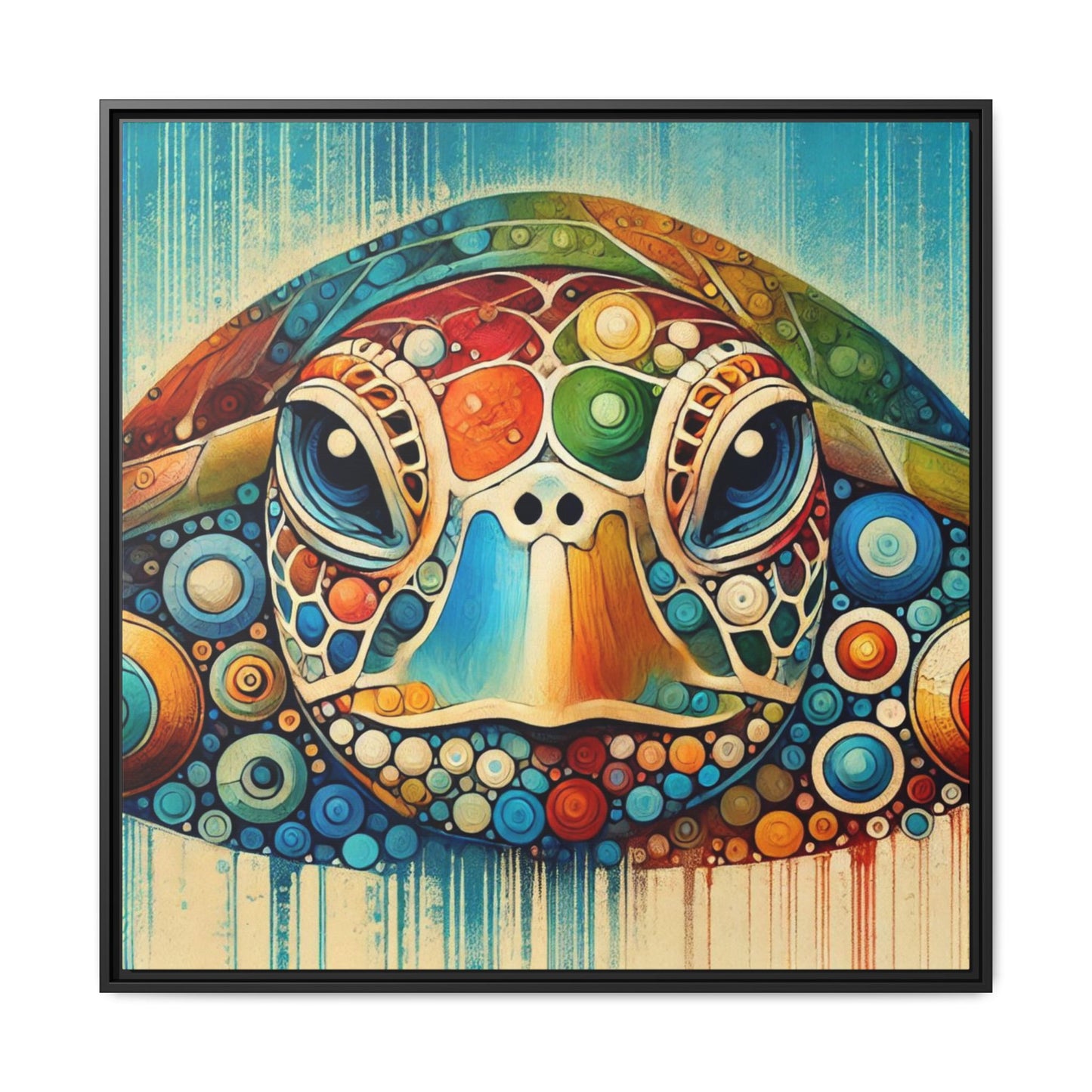Modern Sea Turtle Print Abstract Design Unique Framed Canvas Print Oceanic Beachy Wall Art Animal Lover Nature Lover Decor 3 frame colors