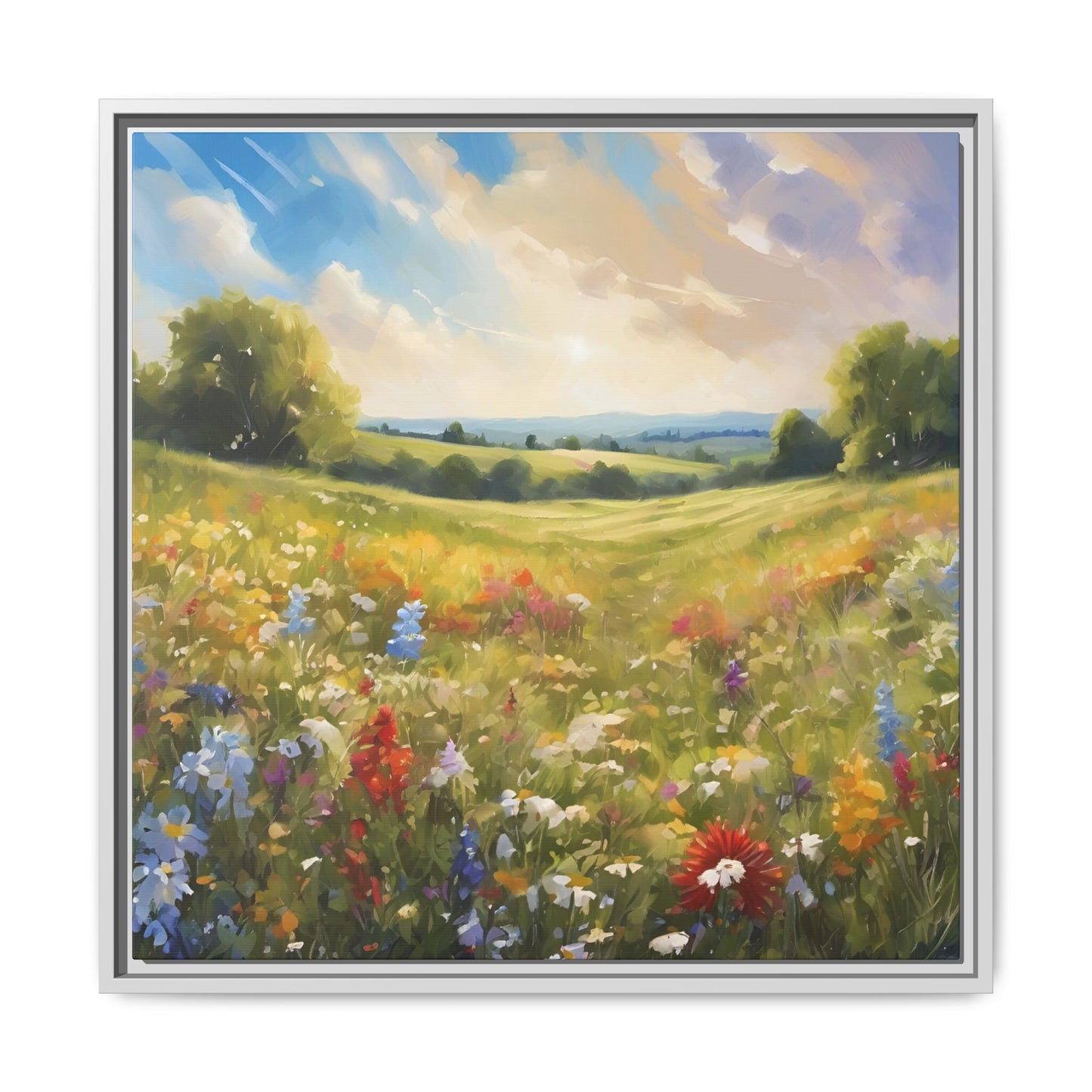 Modern Filed of Flowers Design Unique Framed Canvas Wall Art Gift Nature Lover Landscape Decor Gift 3 frame colors