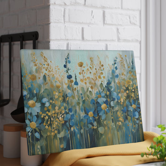 Kitchen Decor Glass Cutting Board Serving Tray with Field of Flowers Pattern Cutting Board Gift for Home Cook Charcuterie Board