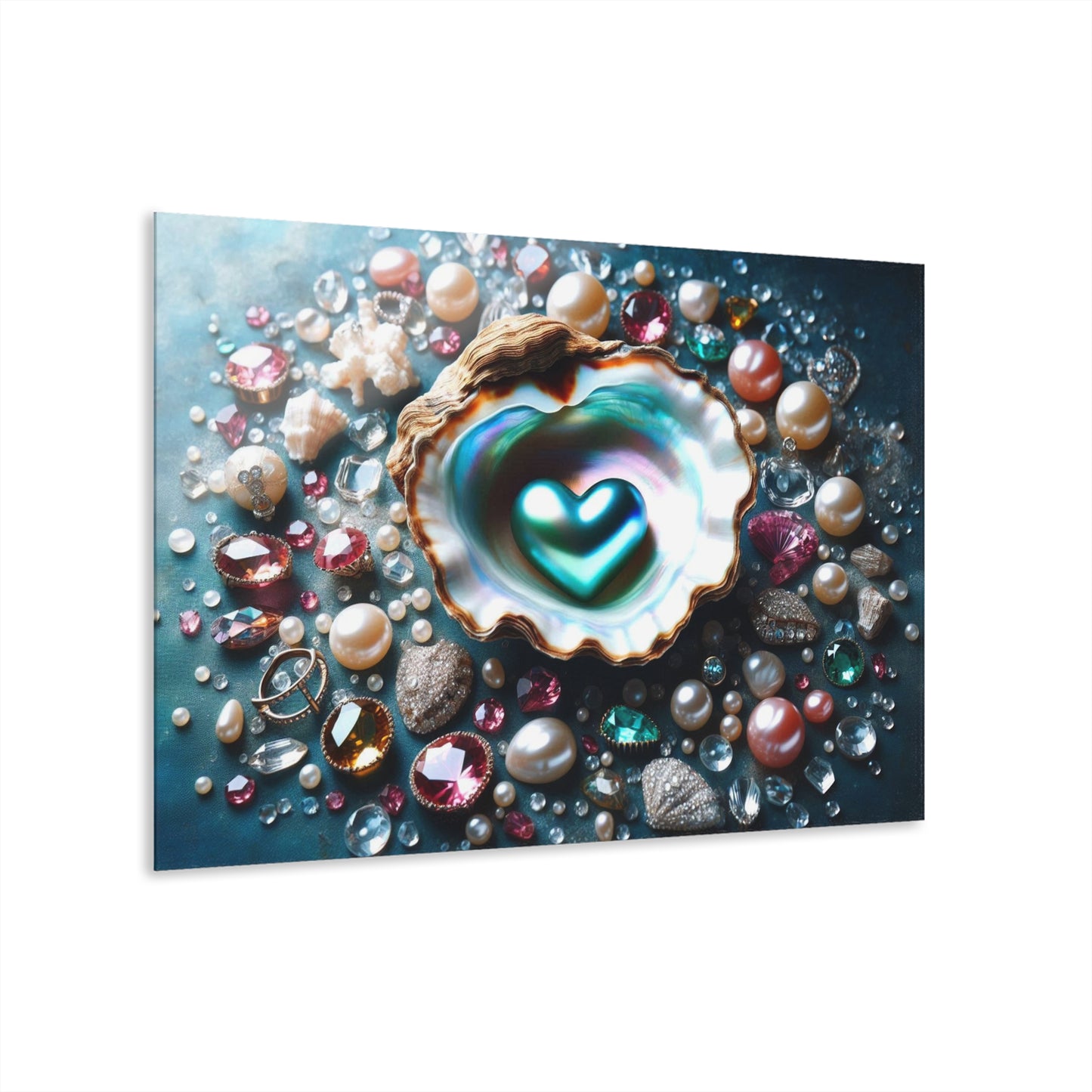 Heart-shaped Pearl in Oyster Shell Acrylic Print with French Cleat Salt-life Oceanic Nature Wall Art Beachy Relaxing Artwork Modern Decor