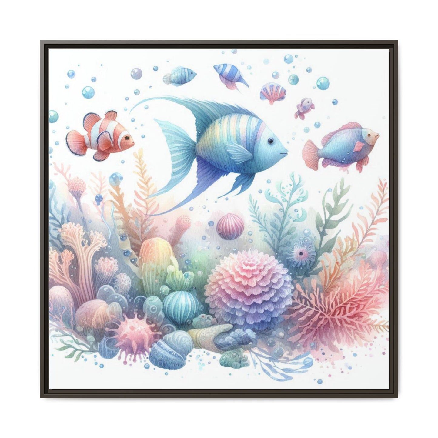 Whimsical Nursery Decor Pastel Underwater Design Unique Sweet Baby Room Framed Canvas Ocean Fish Print Unisex Baby Shower Octopus Gift